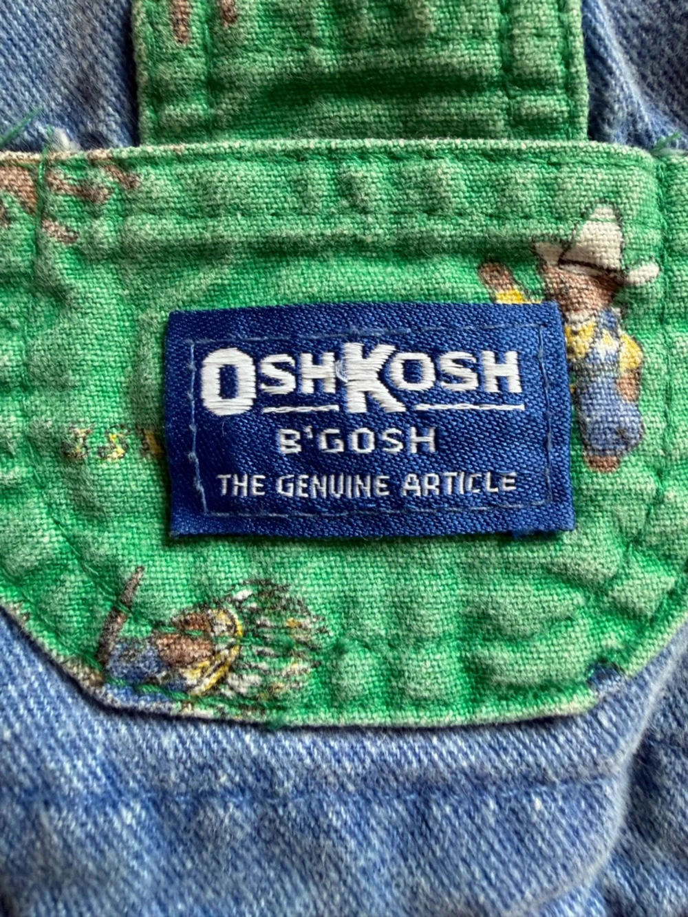 Vintage OshKosh B'gosh Blue Denim Overalls with Green Trim long sleeves